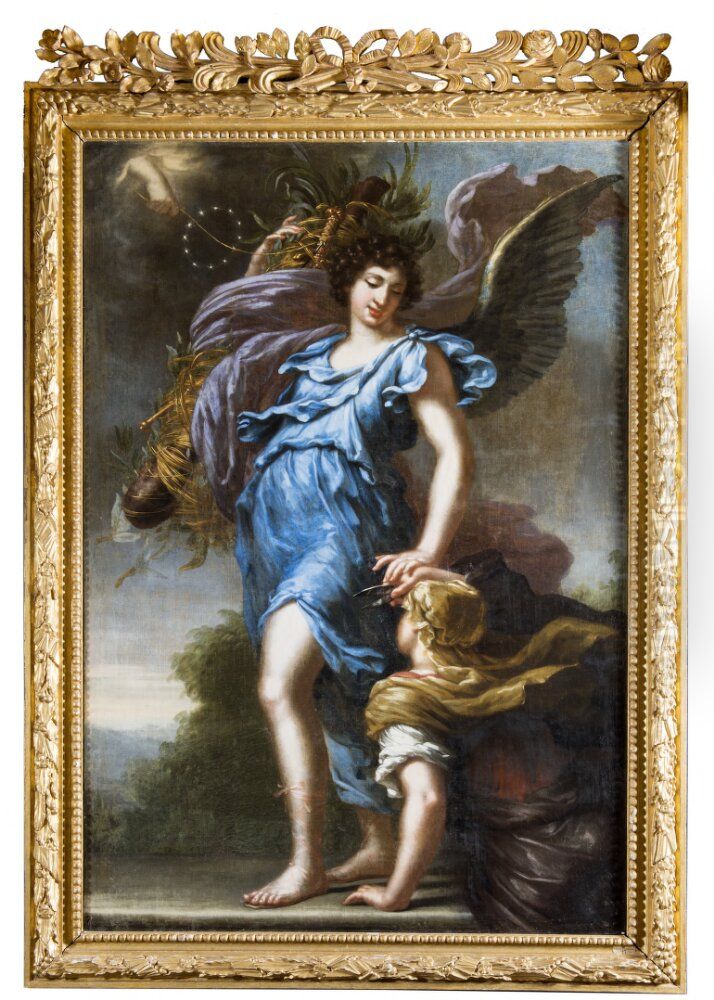 s skyddsangel. Allegori Oil Painting by David Klocker Ehrenstrahl