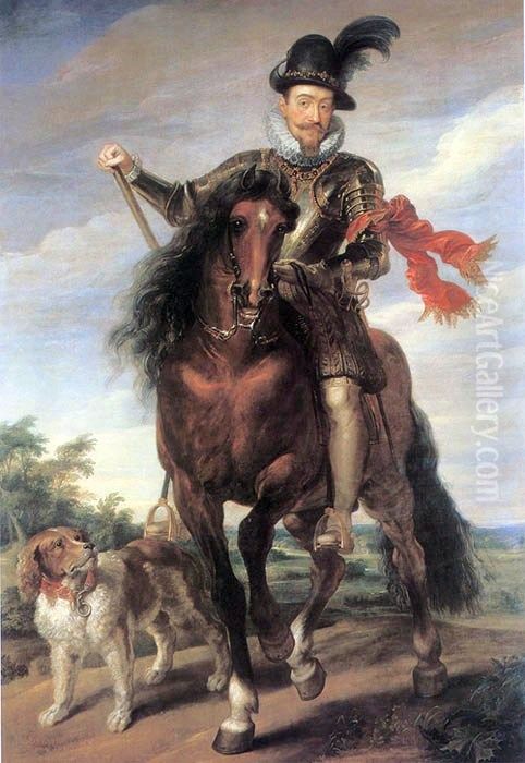 Equestrian portrait of king Sigismund III Vasa. Oil Painting by (studio of) Rubens, Peter Paul