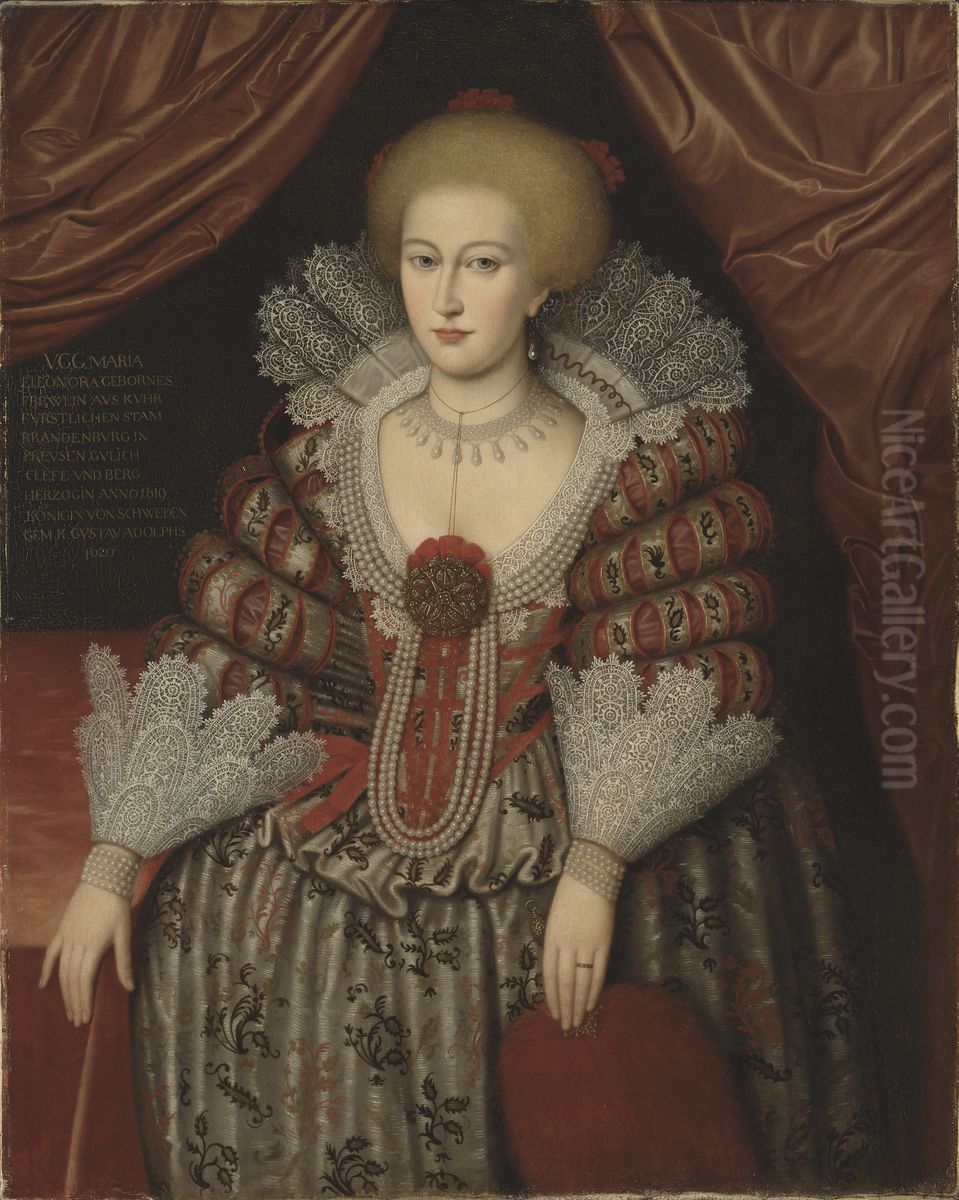 Maria Eleonora, 1599-1655, prinsessa av Brandenburg, drottning av Sverige, gift med kung Gustav II Adolf Oil Painting by Michiel Jansz. van Mierevelt
