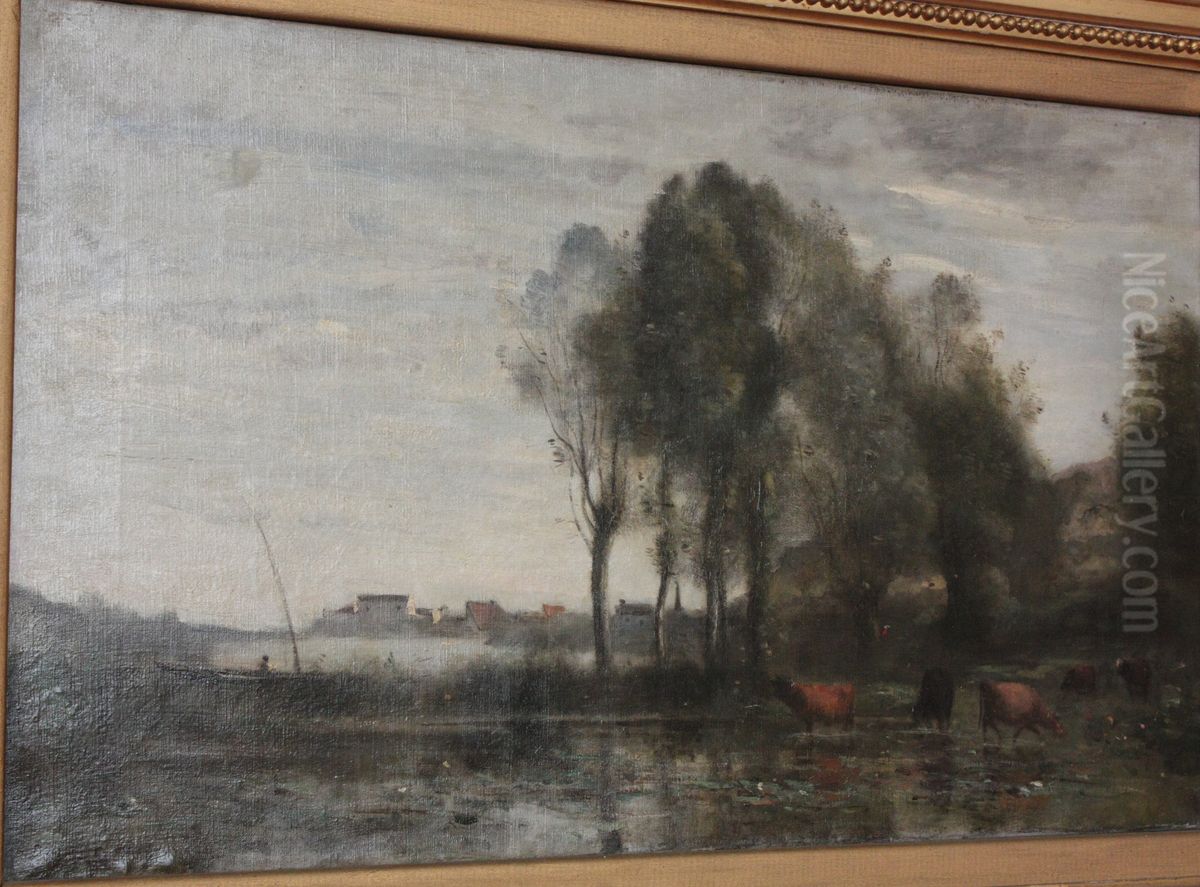 Le marais aux cinq vaches Oil Painting by Jean-Baptiste Camille Corot