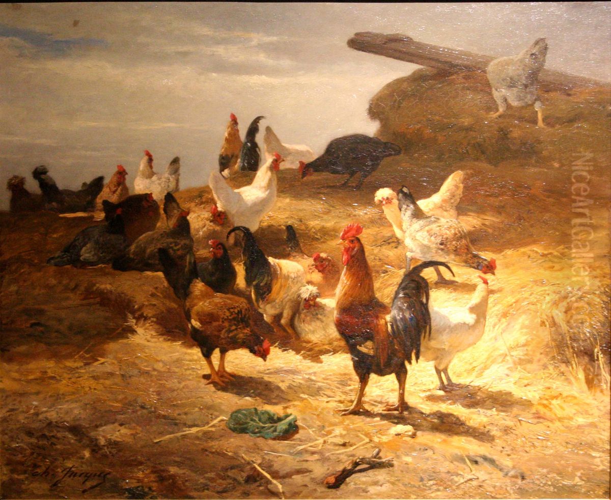 Une basse-cour Oil Painting by Charles Jacque