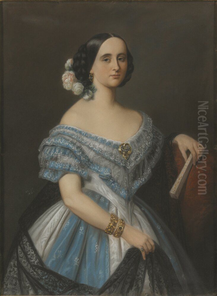 Julie (Julia Mathilda) Berwald, g. Akerhielm af Margrethelund (1822-1877), operasangerska, gift med friherre hovmarskalk Gustaf Georg Knut Akerhielm af Mergrethelund Oil Painting by Maria Rohl