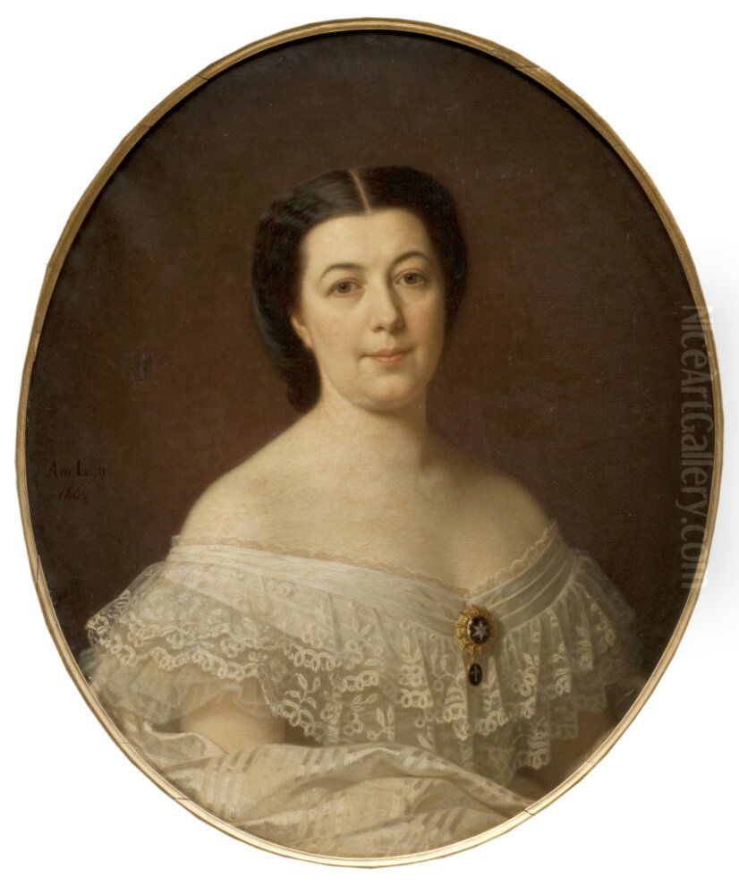 Oscara Fredrica Leopoldina Wahlstrom (1828-1895), g.m. grosshandlaren, bruksagaren och bankmannen Joseph Nathanael Michaeli Oil Painting by Amalia Lindegren