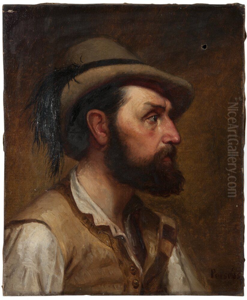 Sjalvportratt som jagare Oil Painting by Edvard Perseus