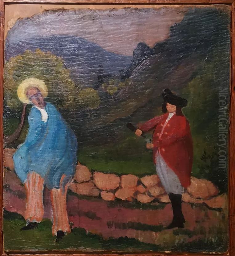 Costume composition in a landscape Oil Painting by Stanislaw Ignacy Witkiewicz (Witkacy)