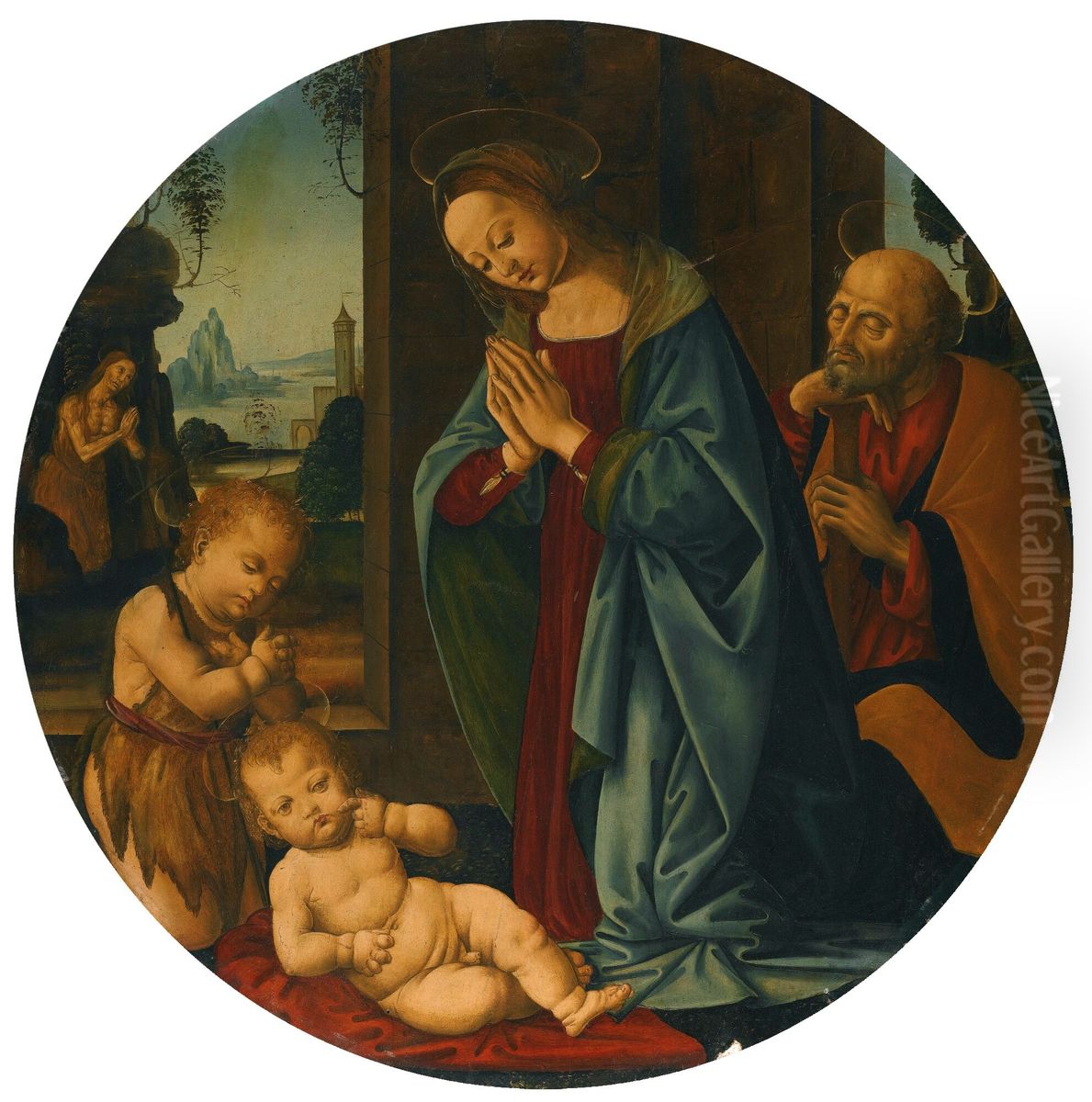 The Holy Family with St. John, and St. Onuphrius beyond Oil Painting by Tommaso Lunetti