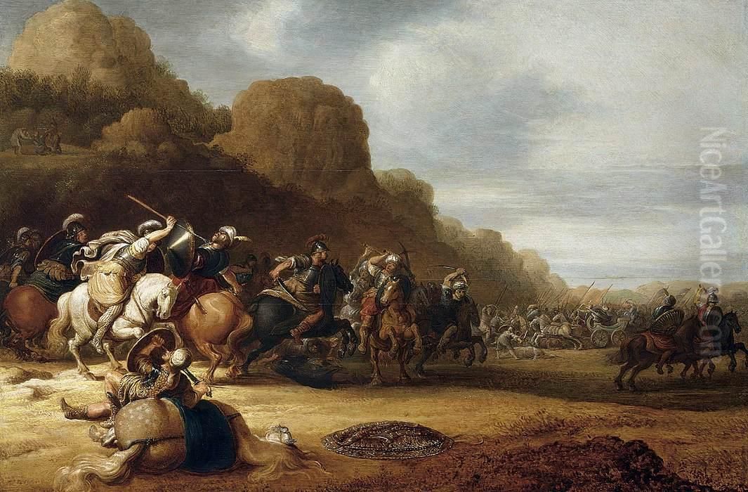 Cavalry Battle Scene Oil Painting by Gerrit Claesz Bleker