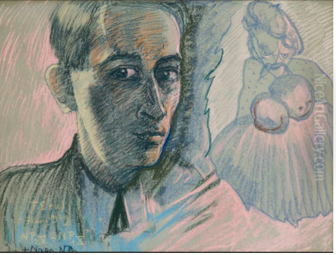 Self-portrait with a figure Oil Painting by Stanislaw Ignacy Witkiewicz (Witkacy)