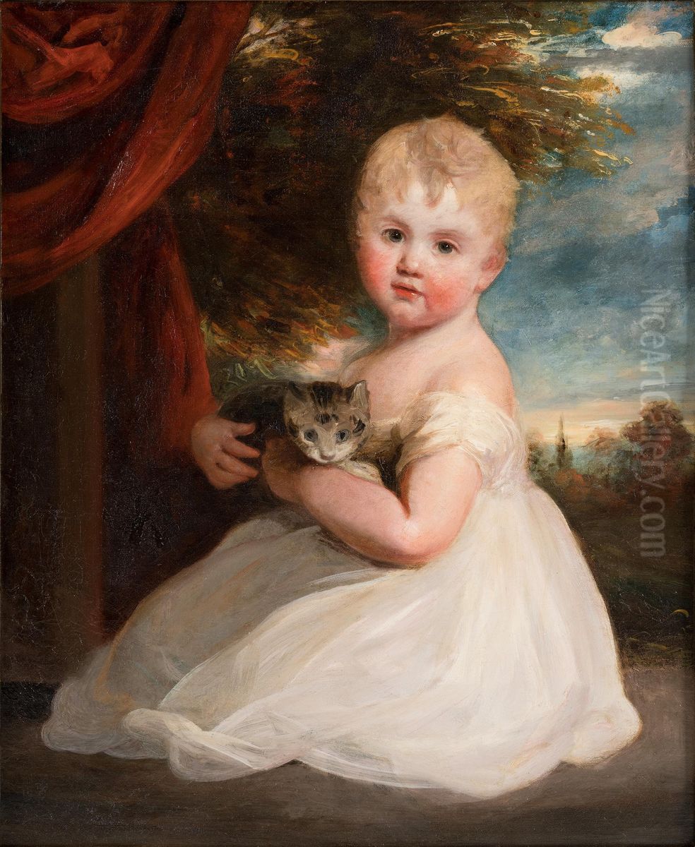 Portrait of Miss Home with a Kitten Oil Painting by John Hoppner