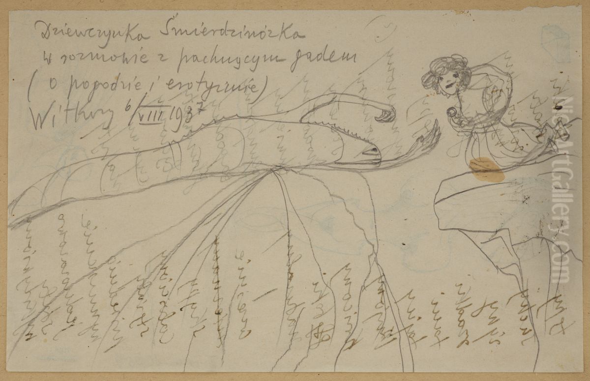 Dziewczynka Smierdzinozka w rozmowie z pachnacym gadem (o pogodzie i erotyzmie) Oil Painting by Stanislaw Ignacy Witkiewicz (Witkacy)