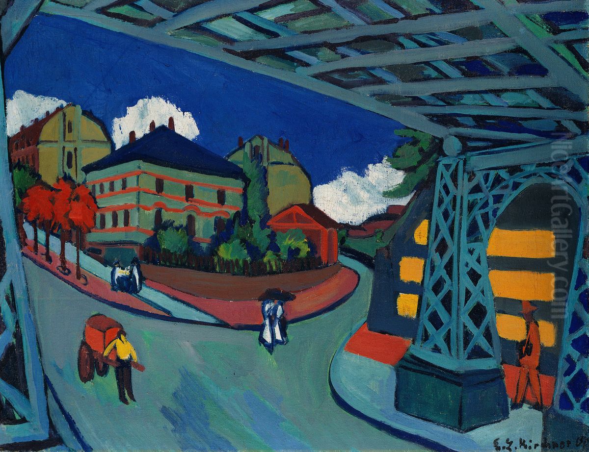 Railway Bridge on Lobtauer Strasse in Dresden Oil Painting by Ernst Ludwig Kirchner