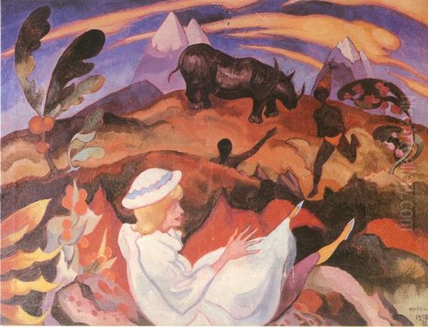 Kompozycja z nosorozcem Oil Painting by Stanislaw Ignacy Witkiewicz (Witkacy)