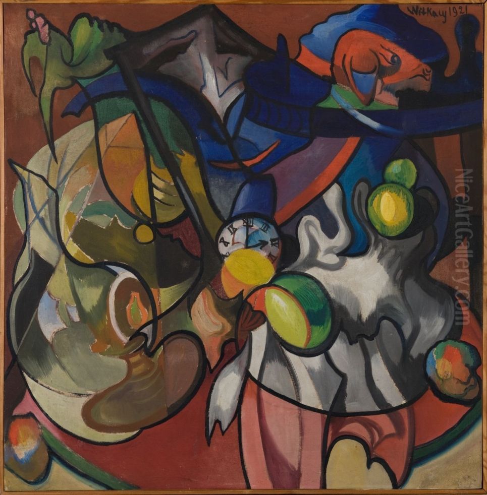 Still life with a clock Oil Painting by Stanislaw Ignacy Witkiewicz (Witkacy)