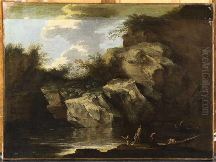Paysage avec des pecheurs Oil Painting by Salvator Rosa