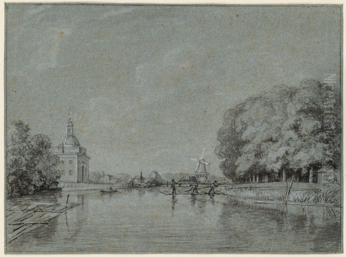 Plantage Muidergracht, gezien uit noordoostelijke richting. Links de Muiderpoort. Rechts de Plantage. Oil Painting by Jurriaen Andriessen