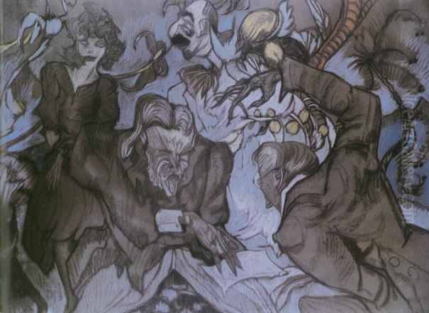 Kompozycja z czterema postaciami Oil Painting by Stanislaw Ignacy Witkiewicz (Witkacy)