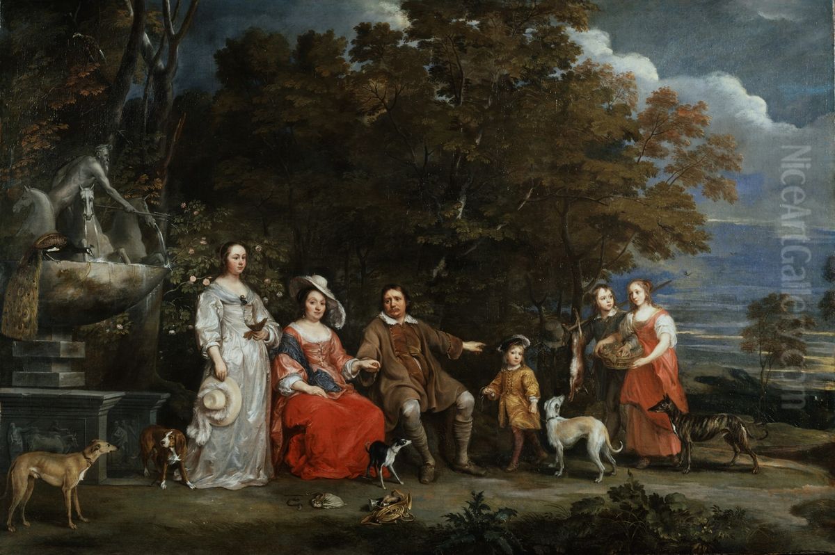 A Family Group in a Landscape Oil Painting by Gonzales Coques