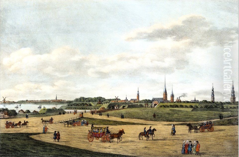 Hamburg von der Seite des Dammthor's im Jahre 1700 Oil Painting by Peter Suhr (1788-)