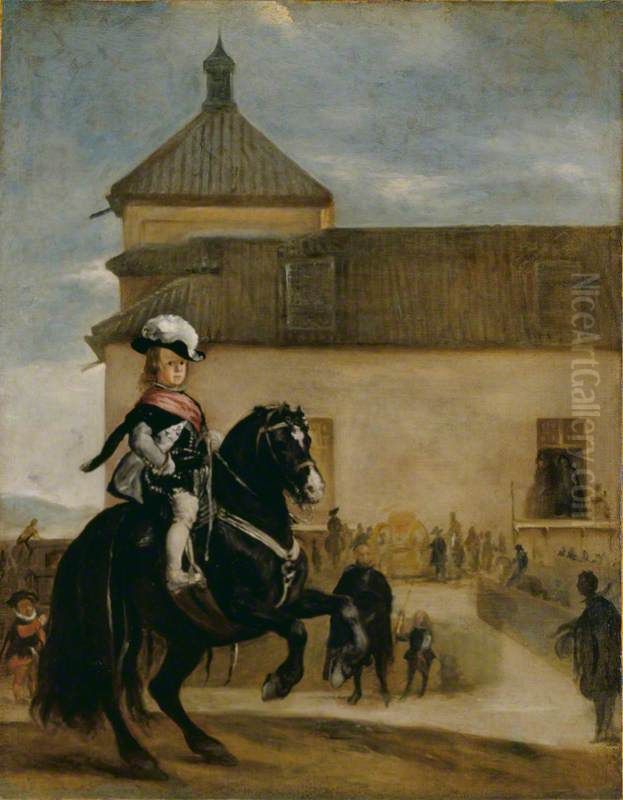 Prince Baltasar Carlos in the riding school of the Buen Retiro Palace Oil Painting by Diego Rodriguez de Silva y Velazquez