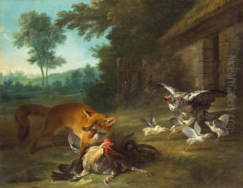 Fox in the Poultry Yard Oil Painting by Jean-Baptiste Oudry
