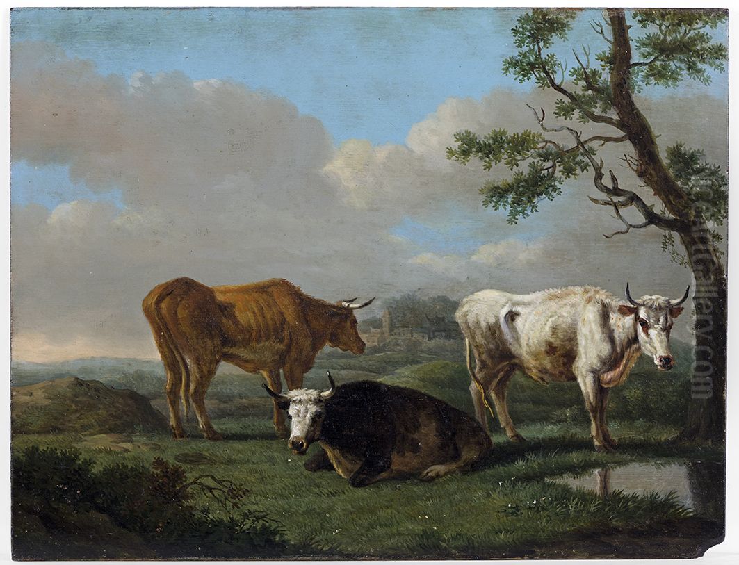 Vee in landschap, Drie koeien in de wei, Oil Painting by Albarta ten Oever