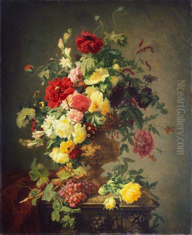 Flowers and Grapes Oil Painting by Simon Saint-Jean