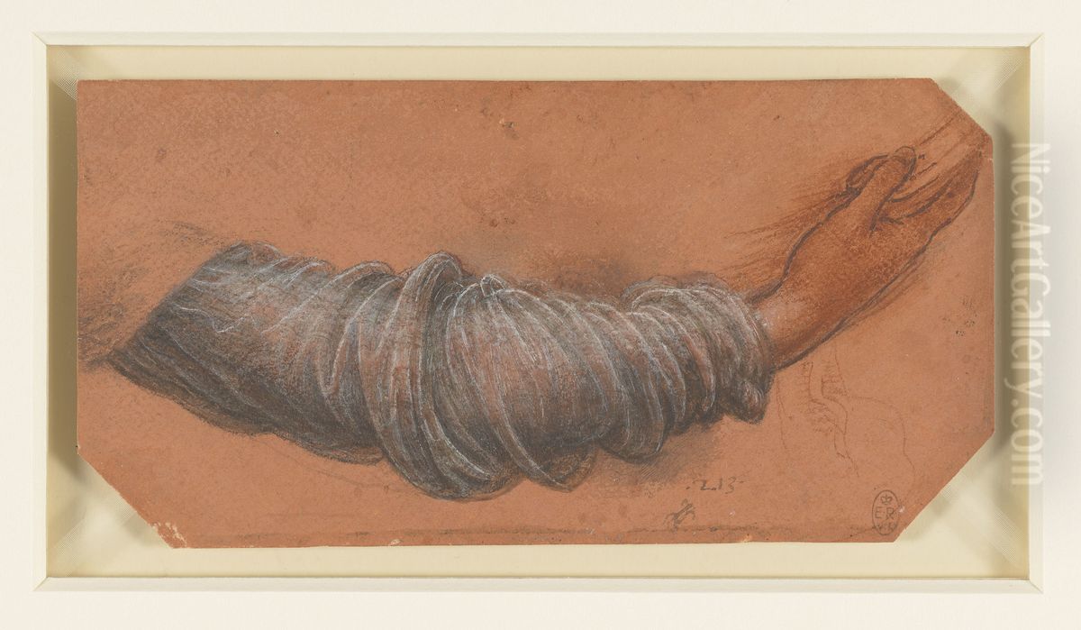 Study for the Drapery of the Virgin's Right Arm Oil Painting by Leonardo Da Vinci