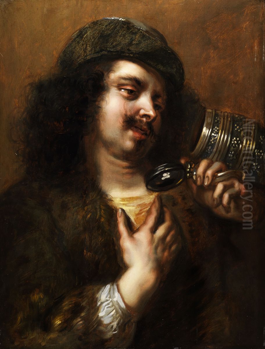 A man looking into his empty tankard Oil Painting by Jan Cossiers