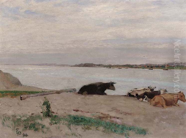 Fra Sando. Hvilende kyr. Skisse Oil Painting by Eilif Peterssen