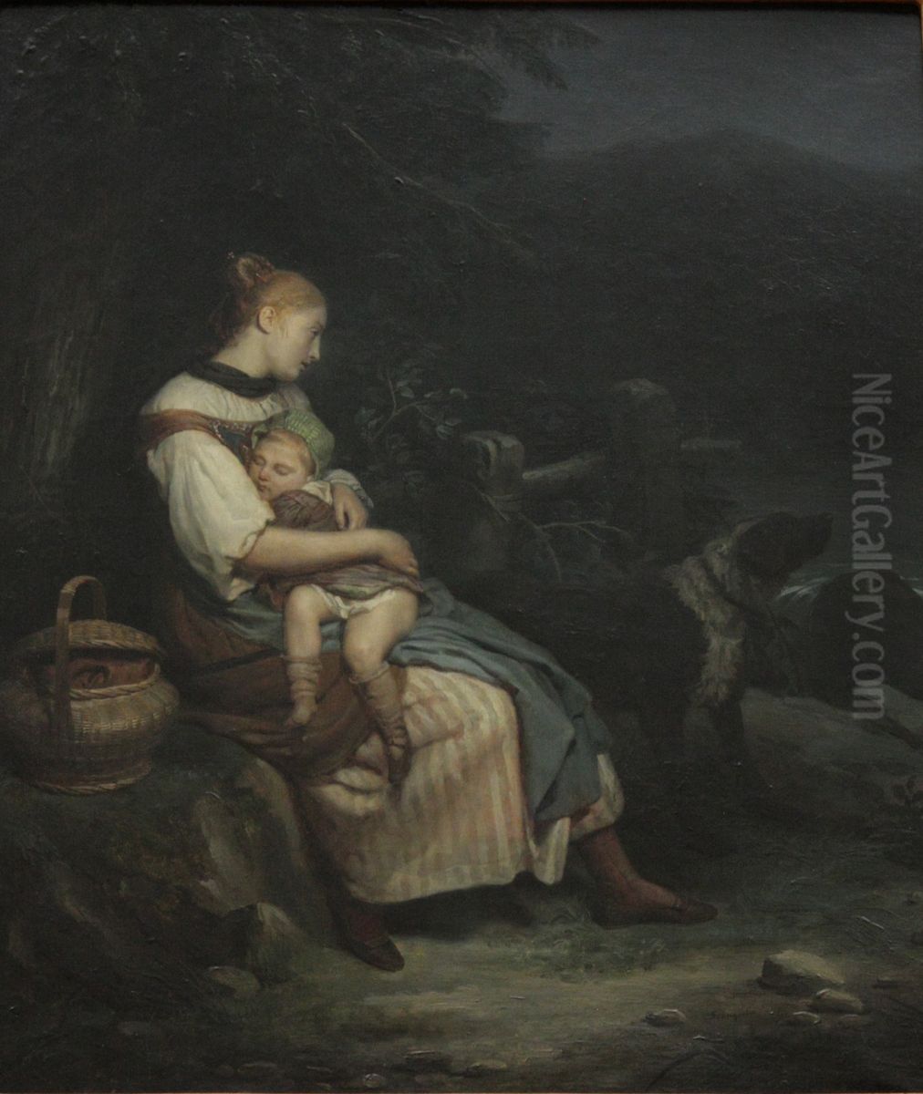 La jeune mere Oil Painting by Jean-Augustin Franquelin