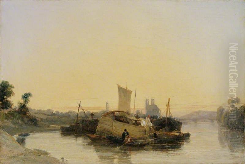 On the Seine near Mantes Oil Painting by Richard Parkes Bonington