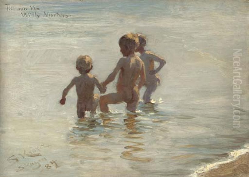 Sommerdag pa Skagen Sonderstrand. Studie. Oil Painting by Peder Severin Kroyer