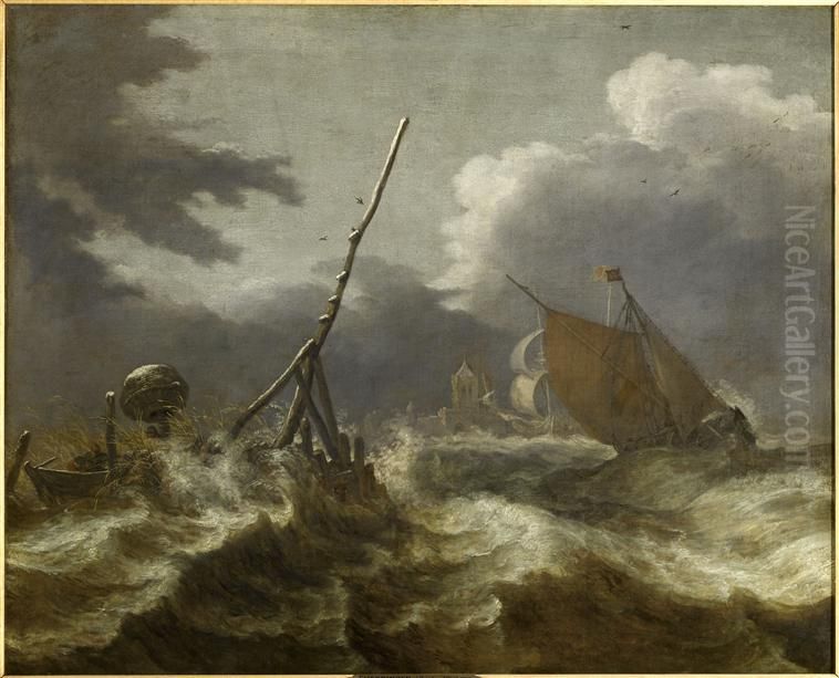 Tempete par temps de neige Oil Painting by Allaert van Everdingen