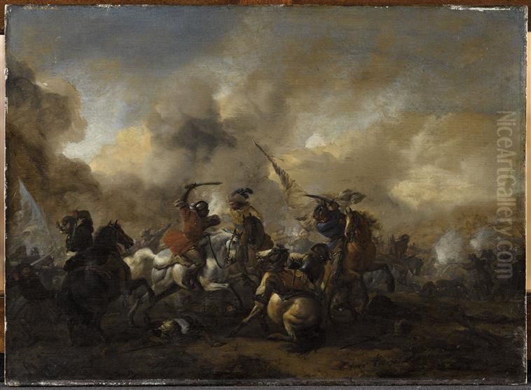 Combat de cavalerie chretienne et turque Oil Painting by Pieter Wouwerman