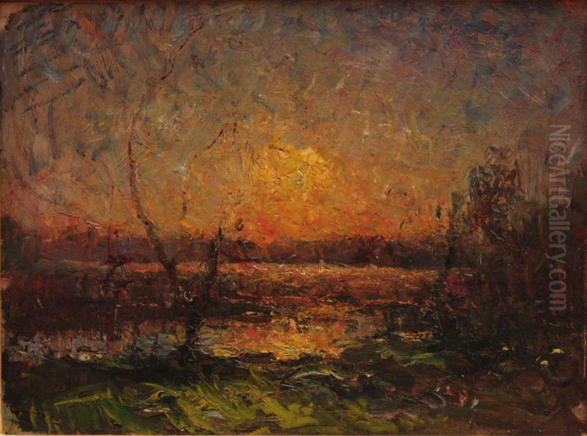 Soleil couchant Oil Painting by Francois-Auguste Ravier