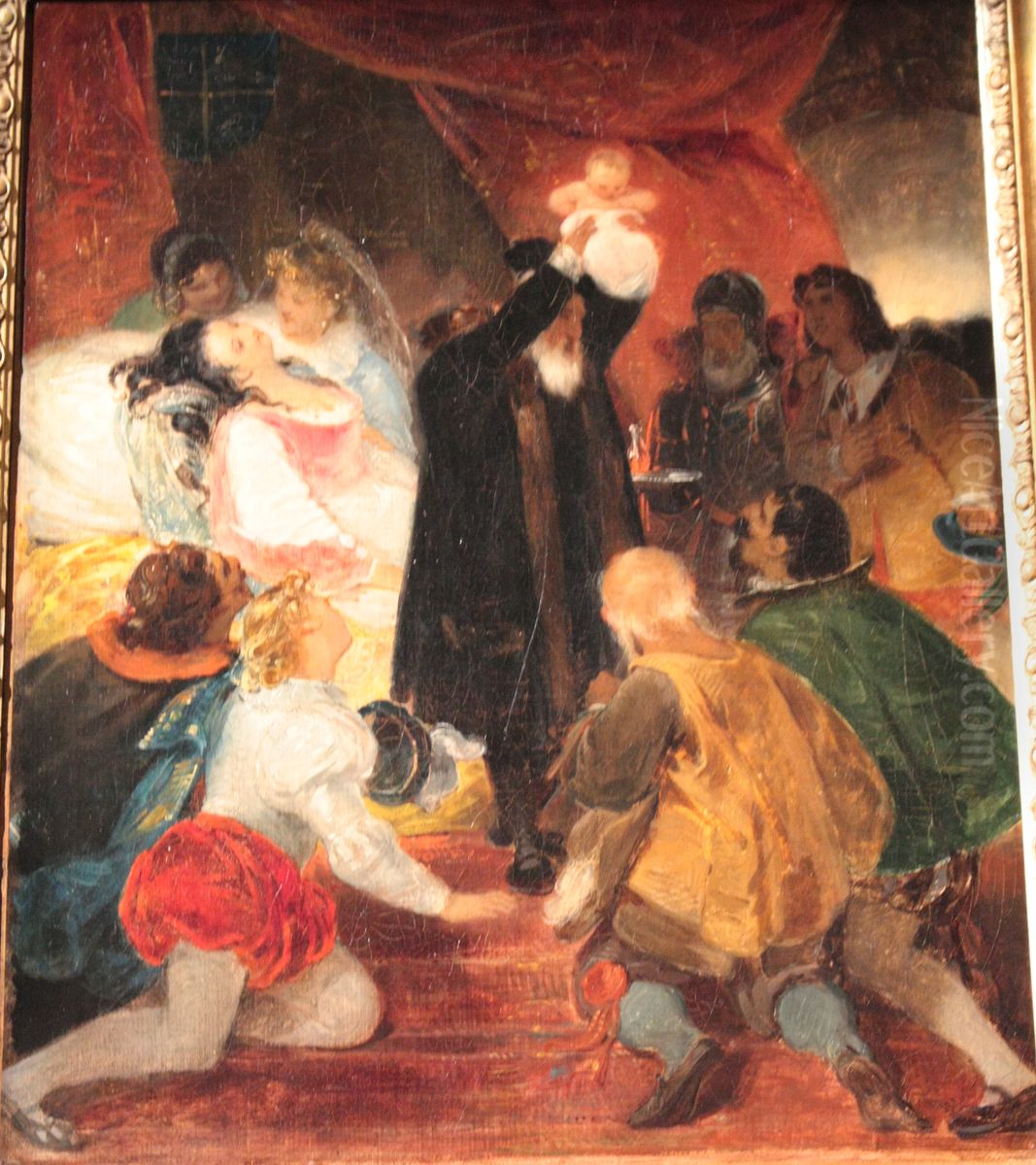 Naissance de Henri IV, esquisse Oil Painting by Eugene Francois Marie Joseph Deveria