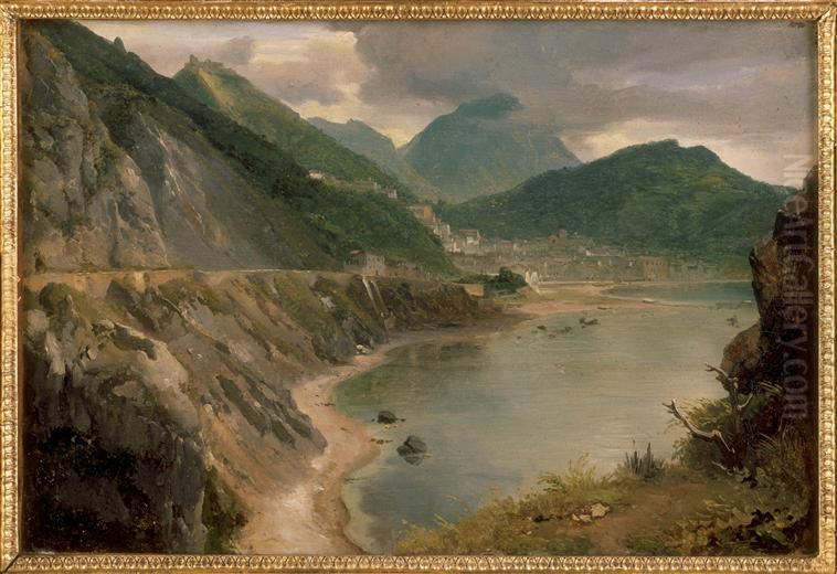 Vue de la ville et du golf de Salerne Oil Painting by Achille Etna Michallon