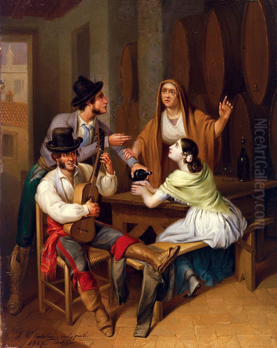 No more Wine. Tavern Scene Oil Painting by Angel Maria Cortellini