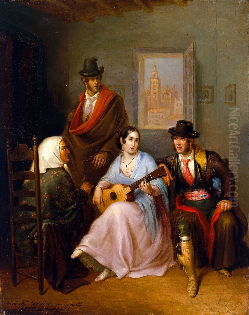 The Young Girl Andalusian Folk Song Oil Painting by Angel Maria Cortellini