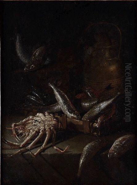 Nature morte aux poissons et araignee de mer Oil Painting by Giuseppe Recco