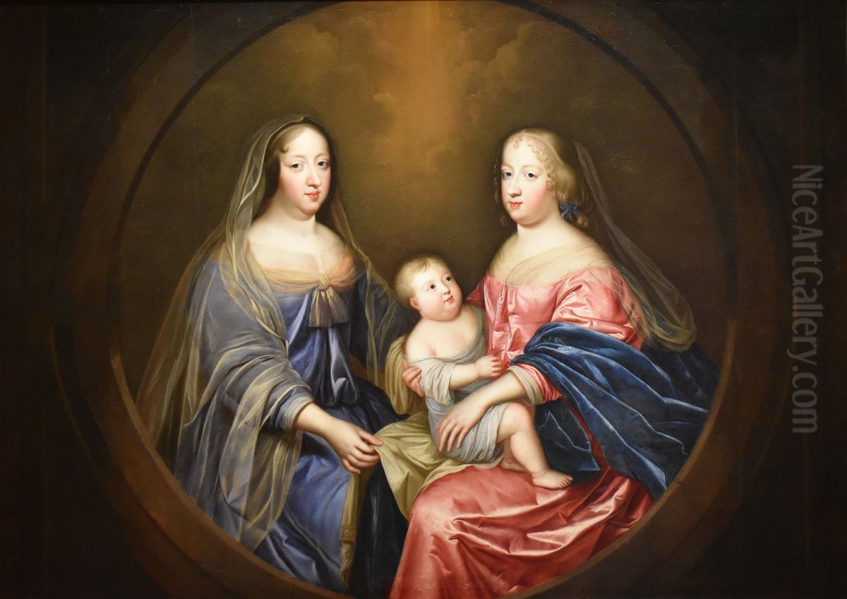 Anne of Austria, Maria Theresa and the Dauphin Oil Painting by Henri and Charles Beaubrun