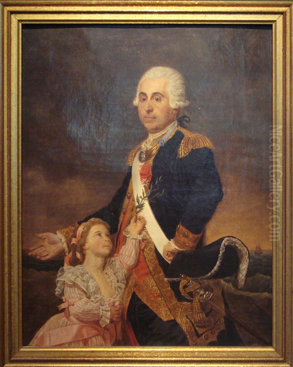 Portrait du marquis de Rossel et de sa fille Oil Painting by Auguste-Louis de Rossel de Cercy