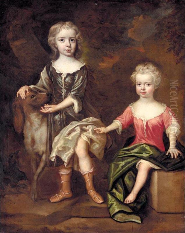 Portrait Of Two Children Oil Painting by Robert Byng or Bing