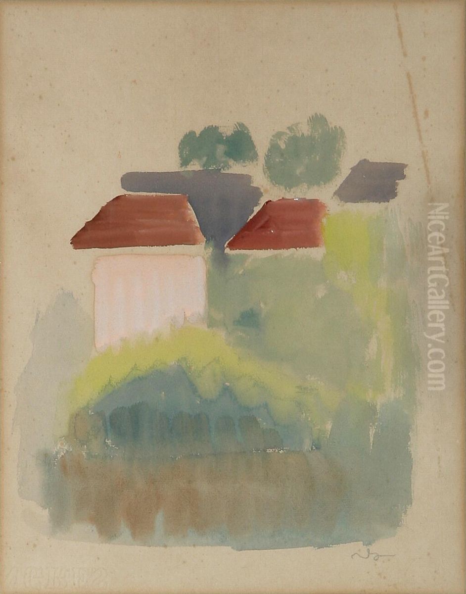 A view of some houses. Oil Painting by Vilhelm Lundstrom
