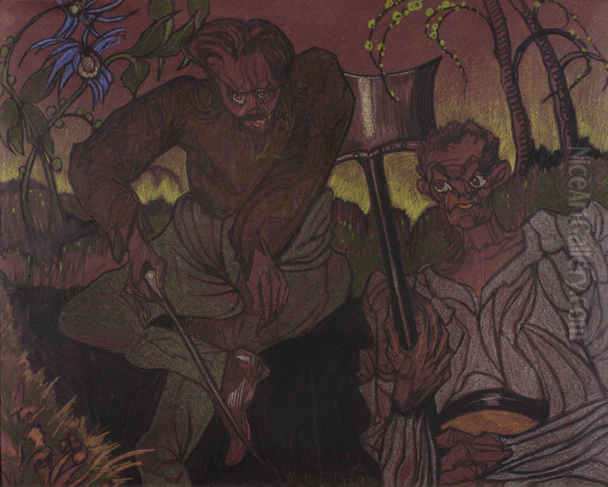 Composition with gravediggers Oil Painting by Stanislaw Ignacy Witkiewicz (Witkacy)