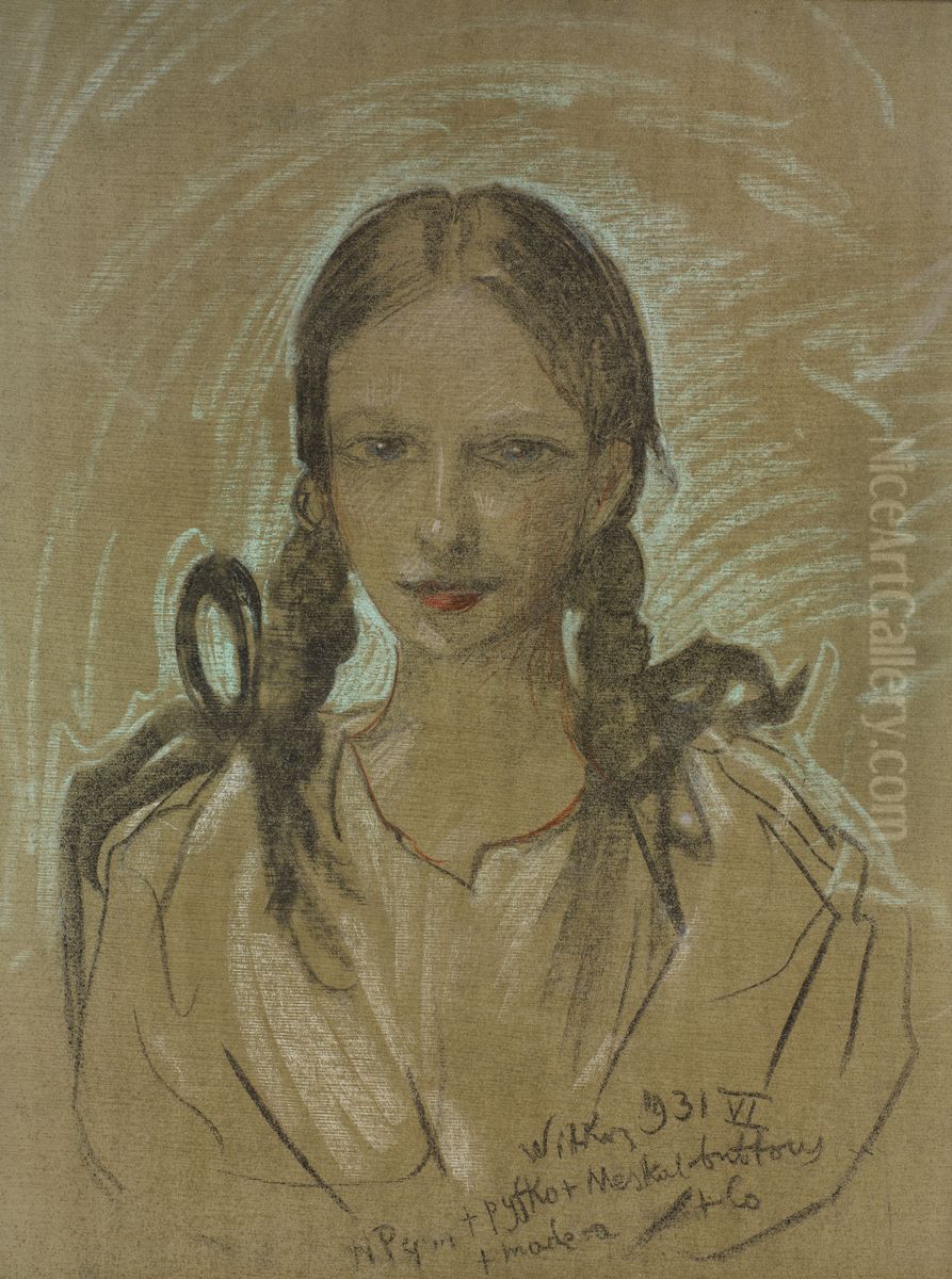 Portret dziewczynki - Jadwiga Pilsudska Oil Painting by Stanislaw Ignacy Witkiewicz (Witkacy)