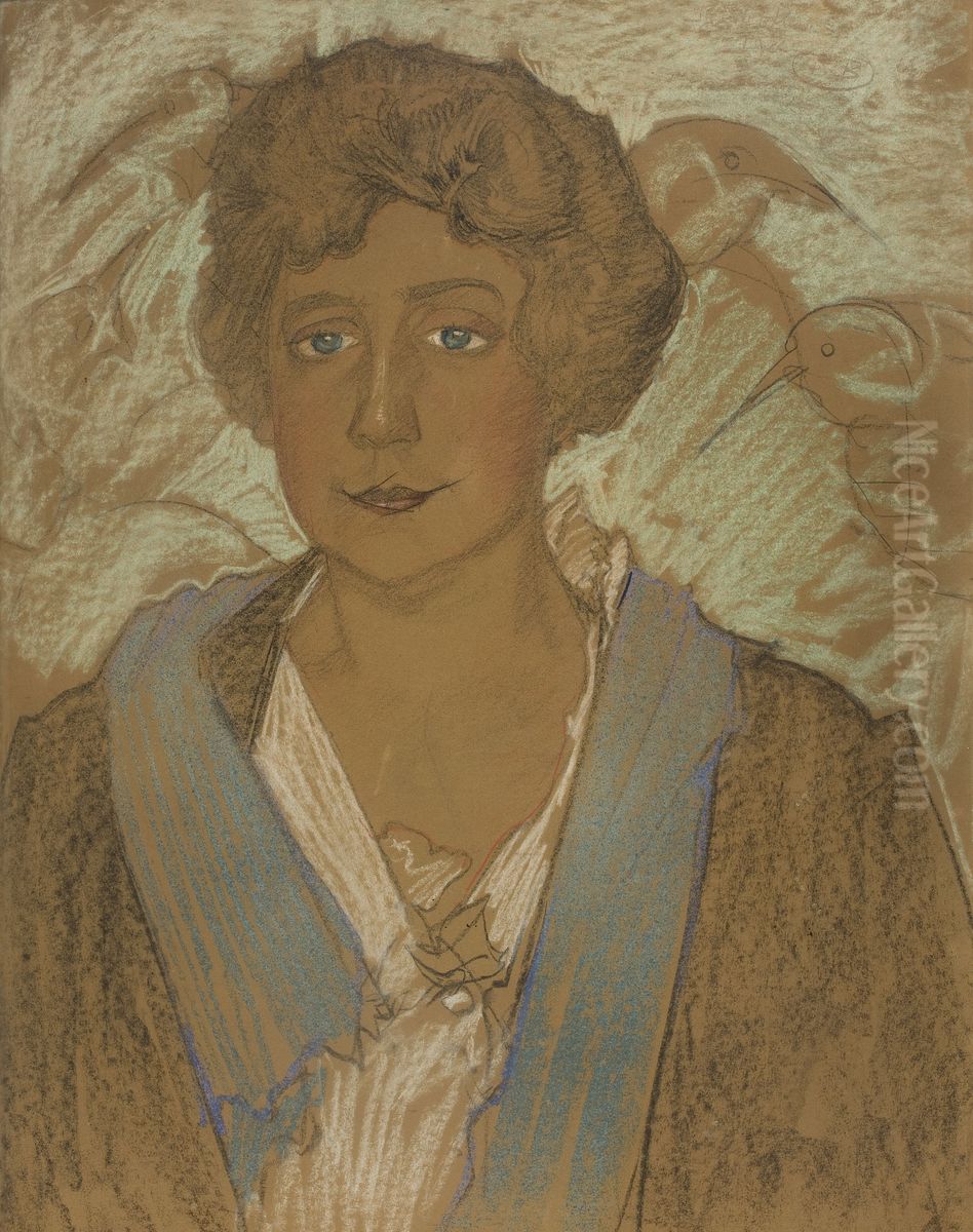 Portrait of Tekla Potocka, with birds in the background Oil Painting by Stanislaw Ignacy Witkiewicz (Witkacy)