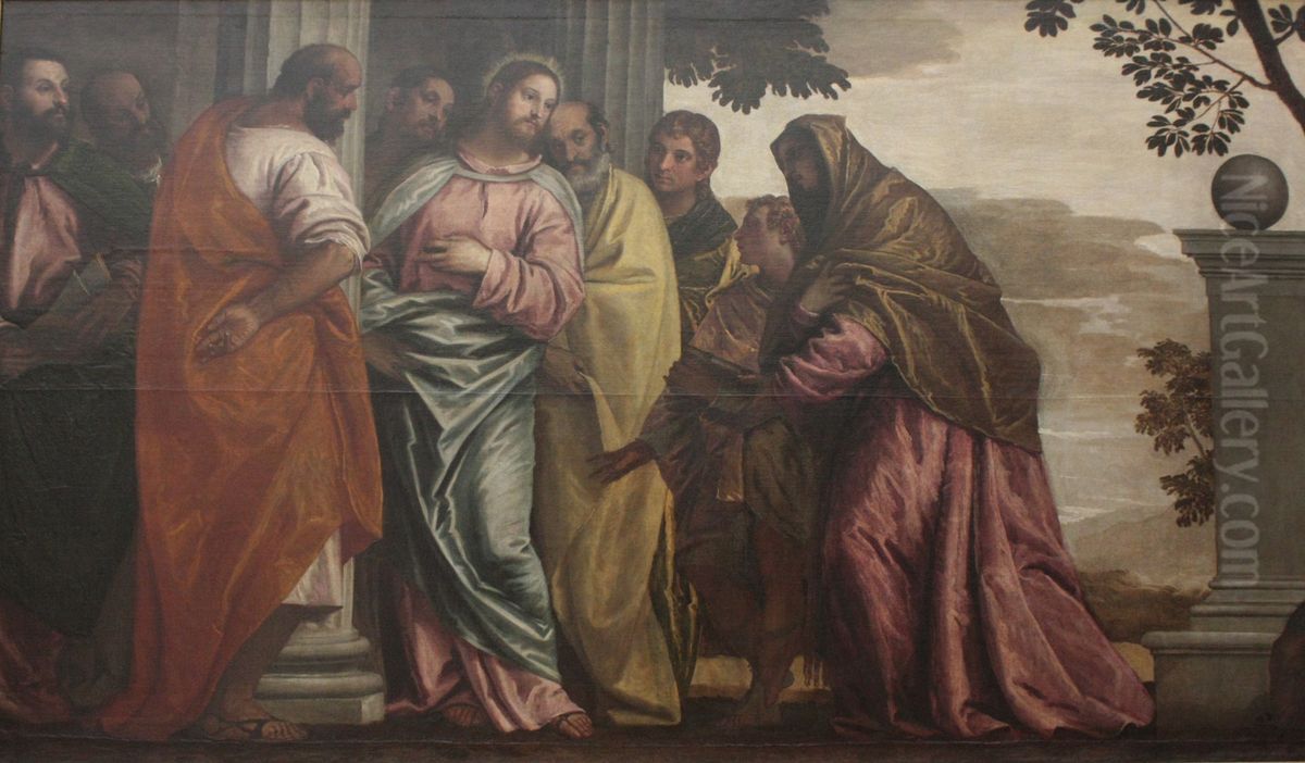 Christ meeting the wife and the sons of Zebedee Oil Painting by Paolo Veronese (Caliari)