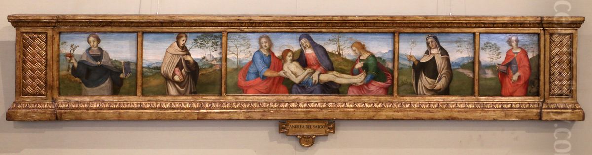 Predella of Lamentation with Four Saints Oil Painting by Andrea Del Sarto