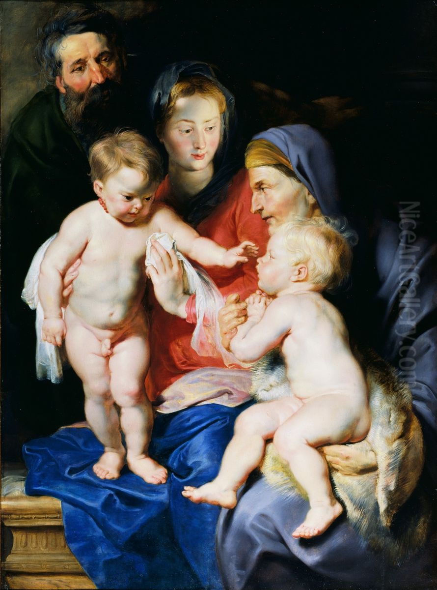 The Holy Family with Sts Elizabeth and John the Baptist Oil Painting by (studio of) Rubens, Peter Paul